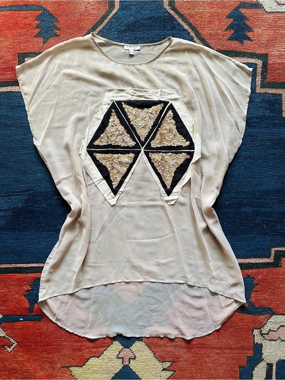 cameo Cream Sequin Geo Appliqué Tunic Top